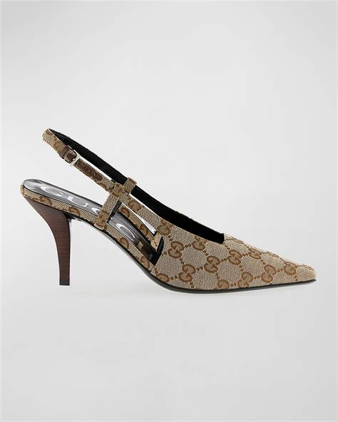 gucci canvas slingback|Gucci slingback heel pump.